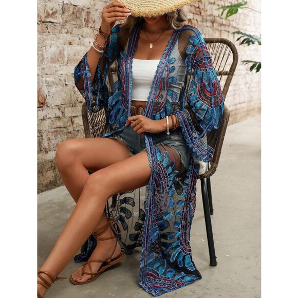 New to Posh C 🔆| Euro Style Mar Azul Kimono Swim Coverup with Long Sleeves - Picture 9 of 10